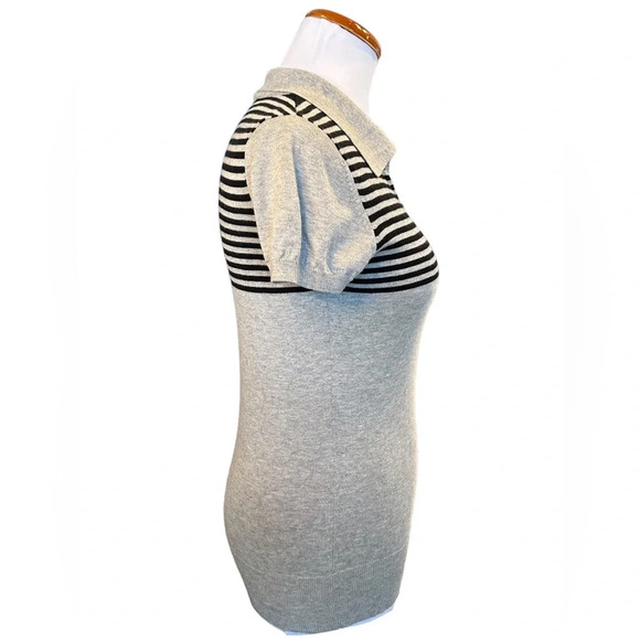 MaxMara Weekend Line Virgin Wool Short Sleeve Grey Striped Polo - Picture 3 of 4